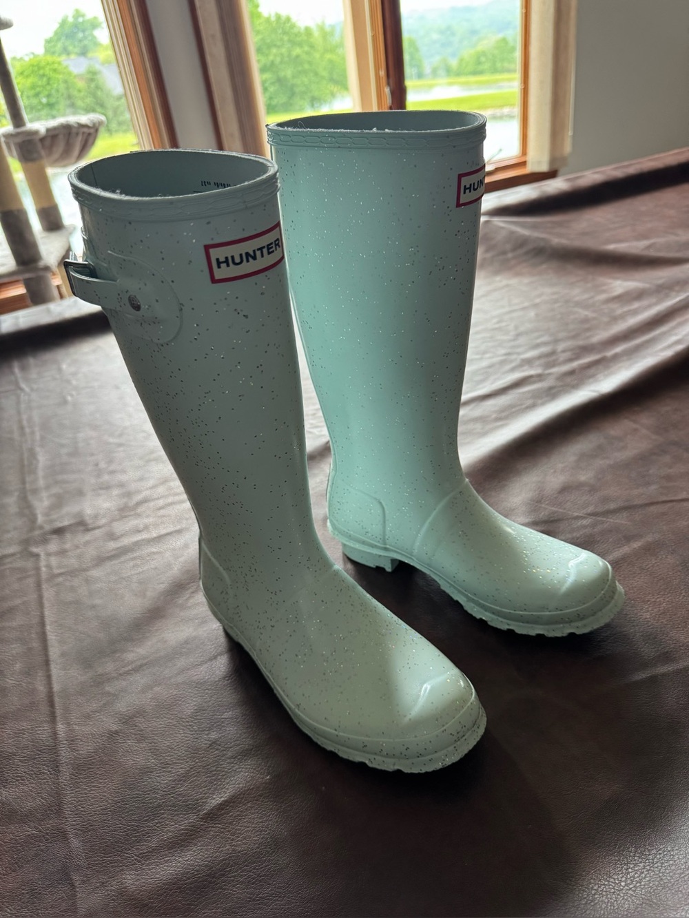 Hunter Mint Green Glitter Speckle Tall Rain Boots NWOT